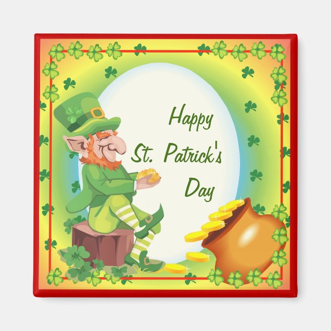Irish Leprechaun Pot of Guld Magnet (Framsidan)