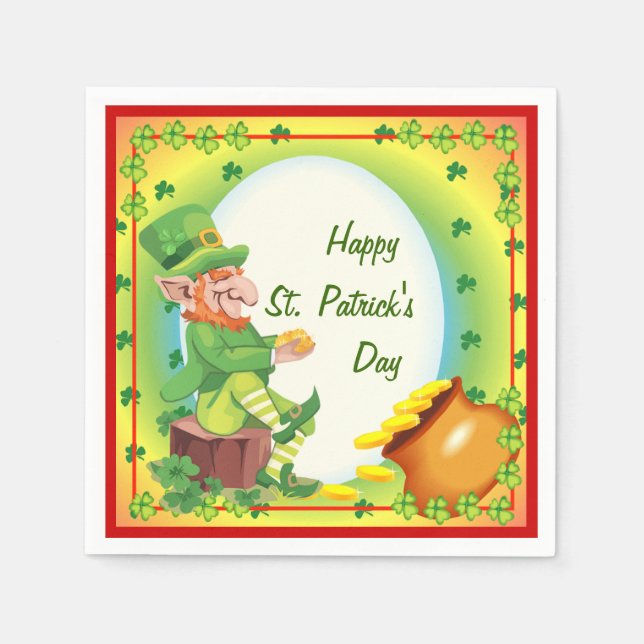 Irish Leprechaun Pot of Guld Napkins Pappersservett (Framsidan)