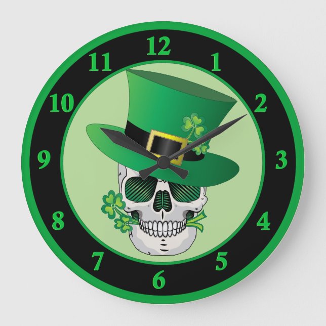 Irish Leprechaun Skull Stor Klocka (Framsida)