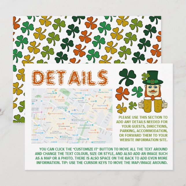 Irish Leprechaun, St patrick's day Detail Card Inbjudningar (Fram/baksida)