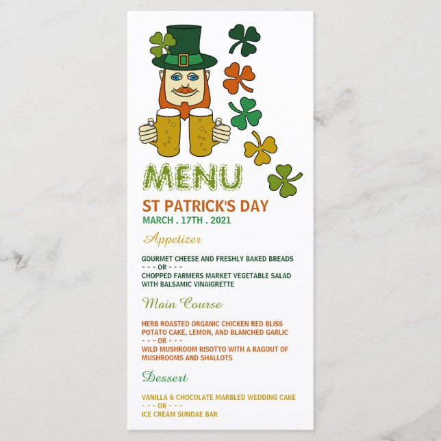 Irish Leprechaun, St patrick's day Menu Card Meny (Framsida)