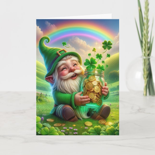 Irish Leprechaun with Guld Mynt Helgkort (Framsida)
