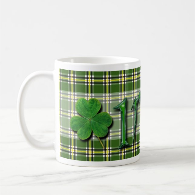 Irish Lucky Charming Klöver Shamrock Grönt Tartan Kaffemugg (Vänster)