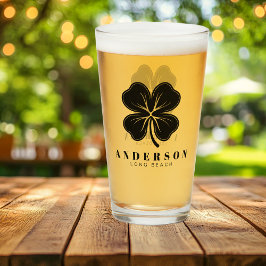 Irish Lucky Four Black Löv Klöver med Namn Pint Glaskopp