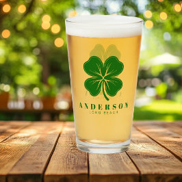 Irish Lucky Fyra Grönt Löv Klöver med Namn Pint Glaskopp