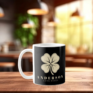 Irish Lucky Fyrklöver med Namn Black Kaffemugg
