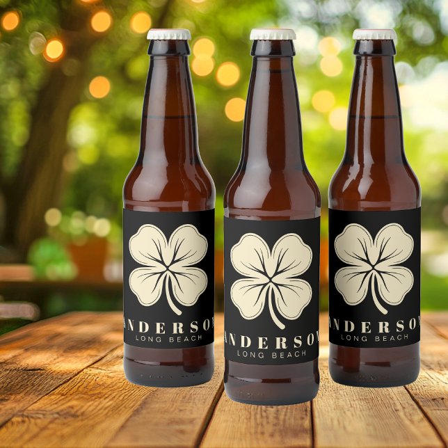 Irish Lucky Fyrklöver med Namn Black Ölflaska Etikett (Skapare uppladdad)