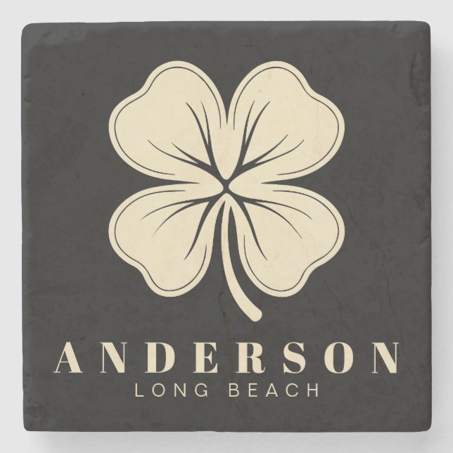 Irish Lucky Fyrklöver med Namn Black Stenunderlägg (Framsidan)