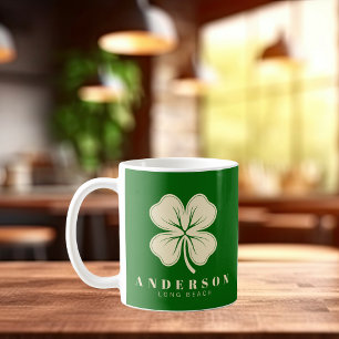 Irish Lucky Fyrklöver med Namn Grönt Kaffemugg