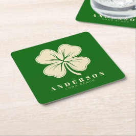 Irish Lucky Fyrklöver med Namn Grönt Underlägg Papper Kvadrat