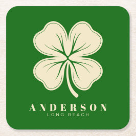 Irish Lucky Fyrklöver med Namn Grönt Underlägg Papper Kvadrat