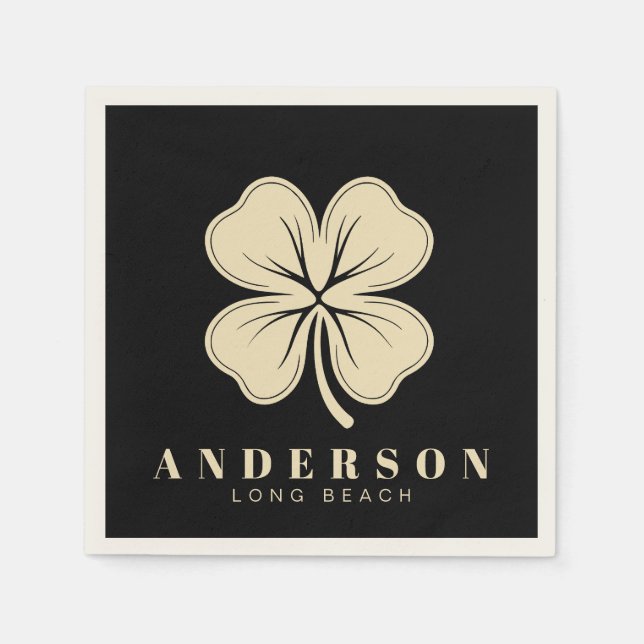 Irish Lucky Fyrklöver | Namn Black Cocktail Pappersservett (Framsidan)