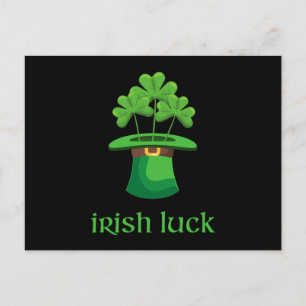 Irish Lucky Shamrock Klöver Leprechaun Grönt Hat Vykort