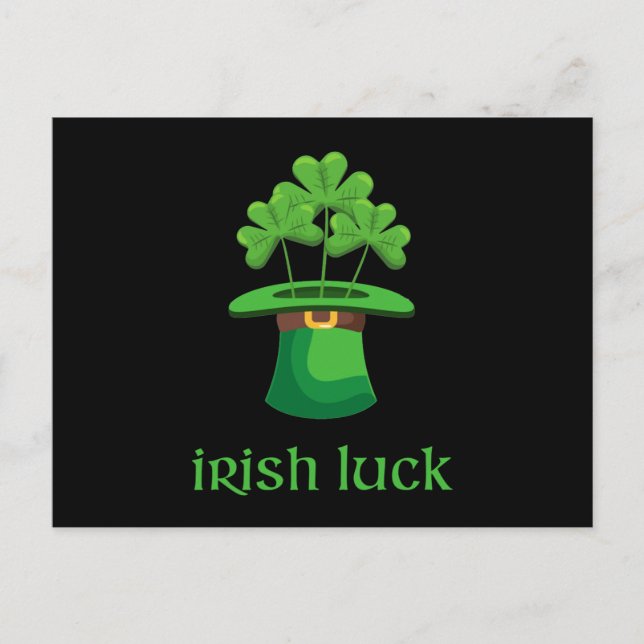 Irish Lucky Shamrock Klöver Leprechaun Grönt Hat Vykort (Framsida)