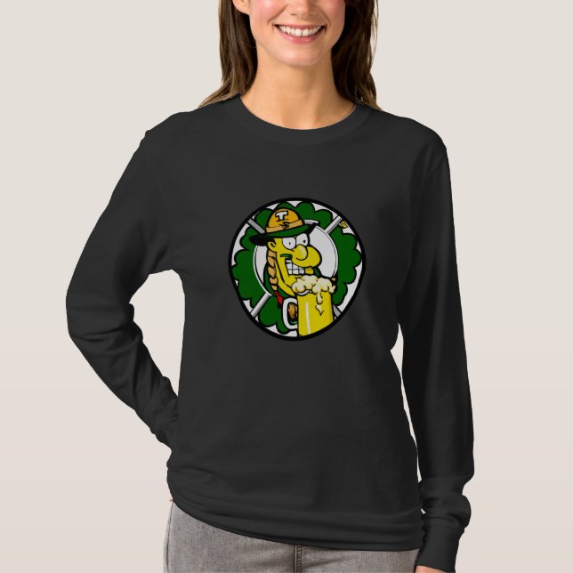 Irish lucky shamrock with beer mug St Patricks Day T Shirt (Framsida)