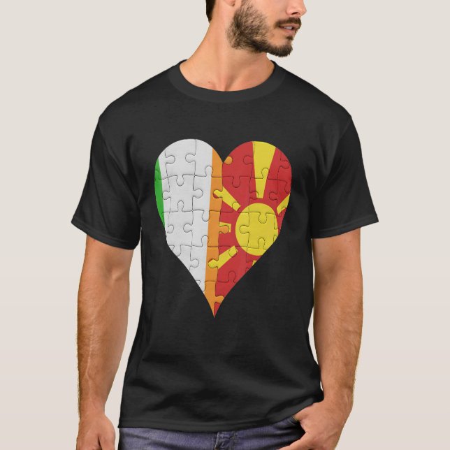 Irish Macedonian Flagga Heart T Shirt (Framsida)
