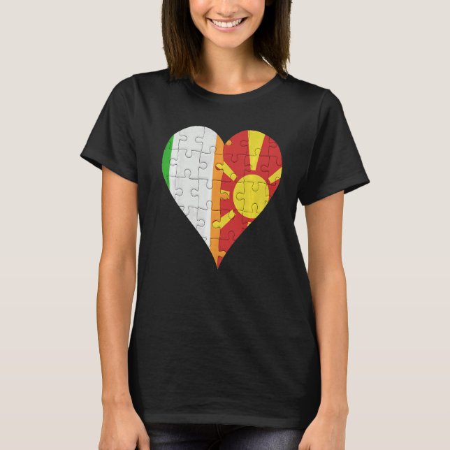 Irish Macedonian Flagga Heart T Shirt (Framsida)