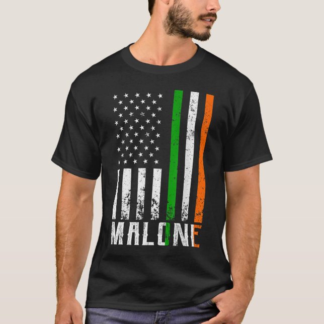 Irish MALONE Family American Flagga Ireland Flagga T Shirt (Framsida)