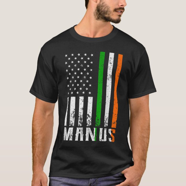 Irish MANUS Family American Flagga Ireland Flagga T Shirt (Framsida)
