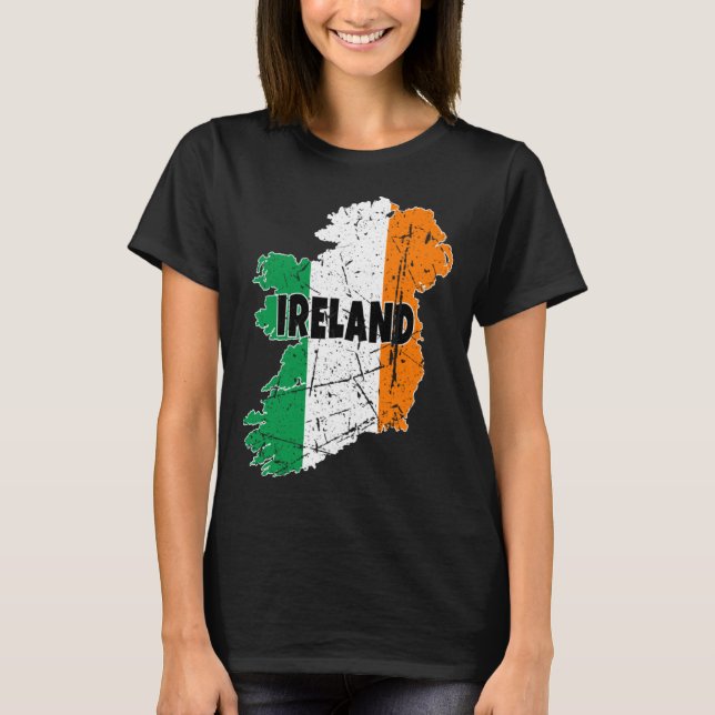 Irish Map Flag Souvenir Distressed Ireland Men Wom T Shirt (Framsida)
