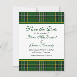 Irish National Tartan Bröllop spara datum Card Datumet