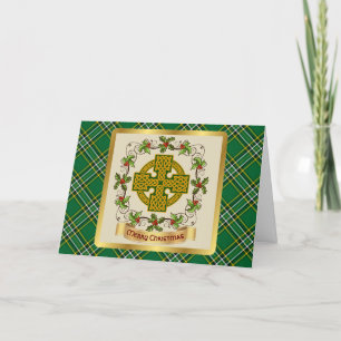 Irish National Tartan w/Celtic Kor Personlig Helgkort