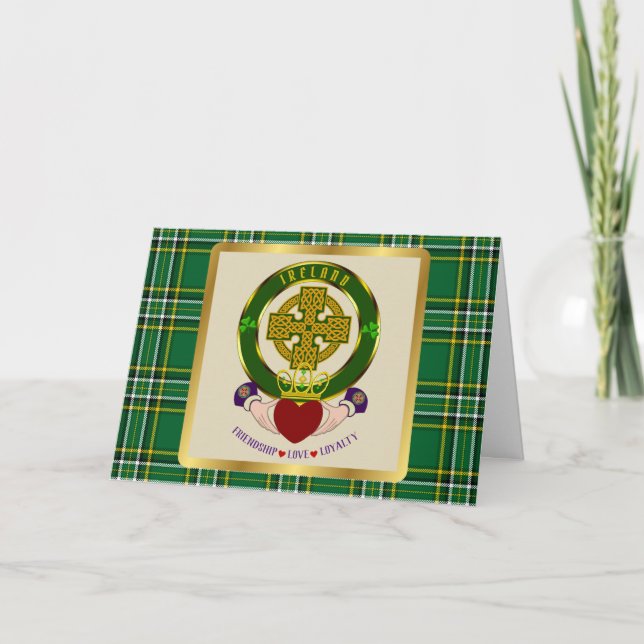 Irish National Tartan w/Claddagh Note Card Helgkort (Framsida)