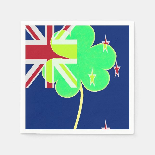 Irish New Zealand Flagga Shamrock Klöver St. Patri Pappersservett (Framsidan)
