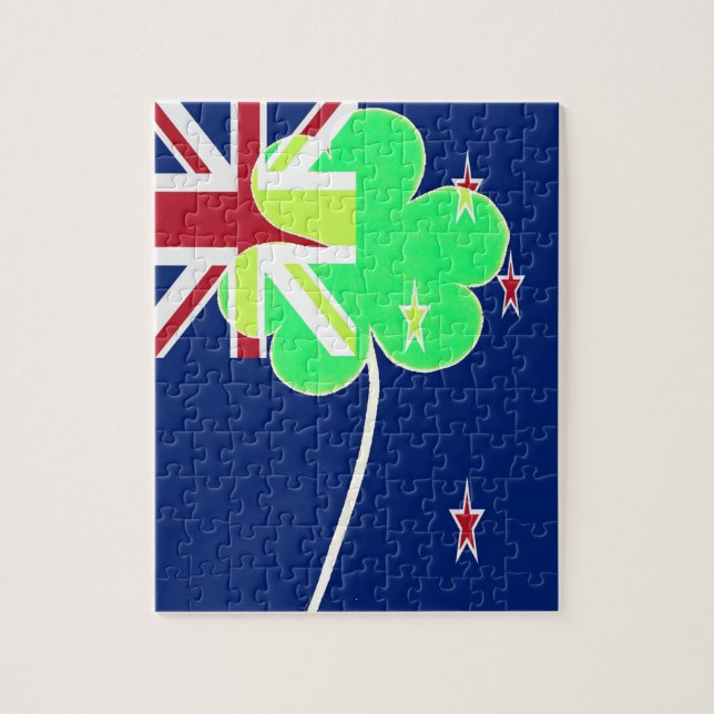 Irish New Zealand Flagga Shamrock Klöver St. Patri Pussel (Vertikal)