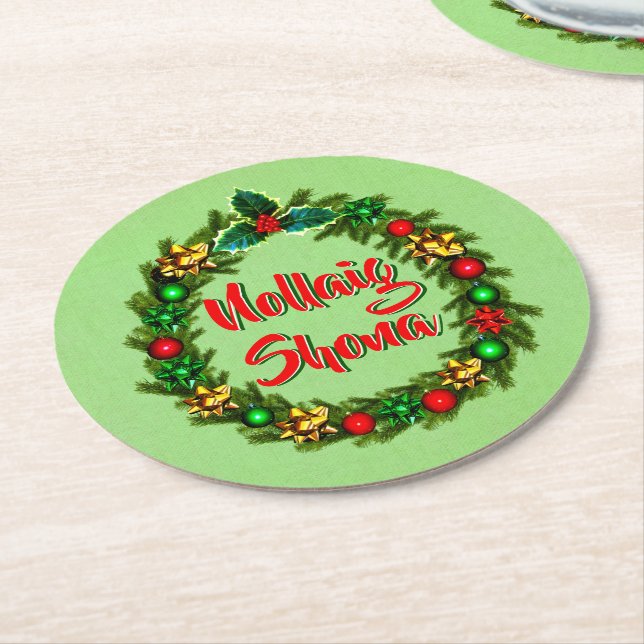 Irish Nollaig Shona God jul Underlägg Papper Rund (Vinklad)
