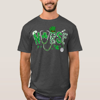 Irish Nurse St patricks day Shamrock Stethocsope W T Shirt