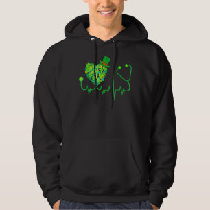 Irish Nurse Stethoscope Heartslag Shamrock St Patr Hoodie