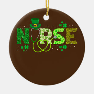 Irish Nurse Stethoscope SCrub St patricks day Julgransprydnad Keramik