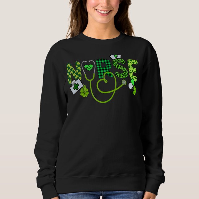 Irish Nurse Stethoscope SCrub St patrick's day Nur T Shirt (Framsida)