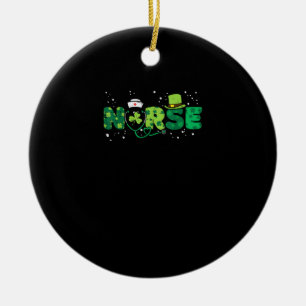 Irish Nurse Stethoscope SCrub St patricks day Nurs Julgransprydnad Keramik