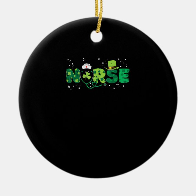 Irish Nurse Stethoscope SCrub St patricks day Nurs Julgransprydnad Keramik (Framsidan)