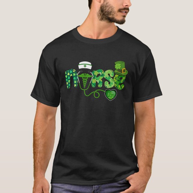 Irish Nurse Stethoscope Scrub St Patricks Day Nurs T Shirt (Framsida)
