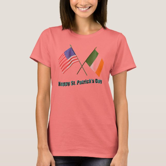 Irish och American Flaggor T Shirt (Framsida)