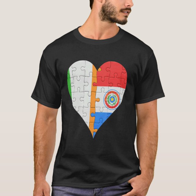 Irish Paraguayan Flagga Heart T Shirt (Framsida)