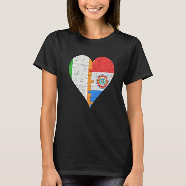 Irish Paraguayan Flagga Heart T Shirt (Framsida)