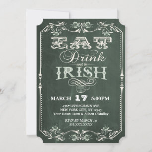 Irish Party Eat Drink och Irish Chalkboard Inbjudningar