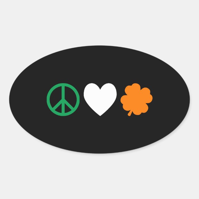 Irish Peace Kärlek & Shamrocks Ovalt Klistermärke (Framsida)