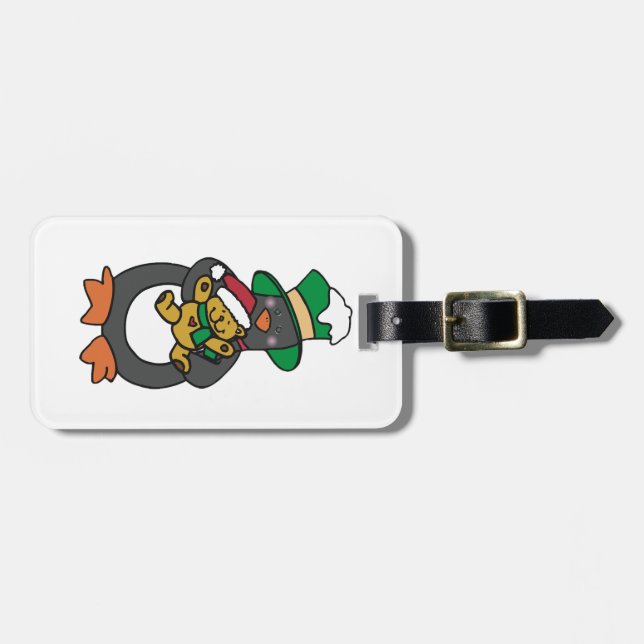 Irish Penguin Holding Christmas Teddy Bear Bagagebricka (Horisontell Framsida)