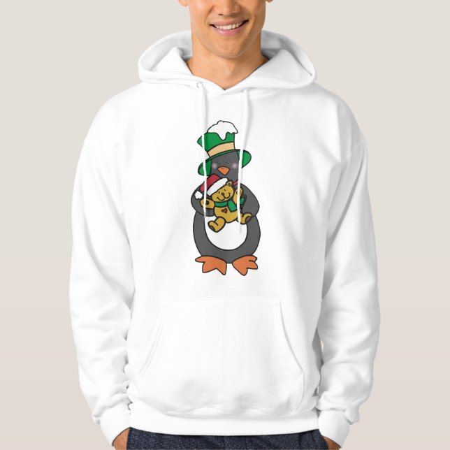 Irish Penguin Holding Christmas Teddy Bear Hoodie (Framsida)