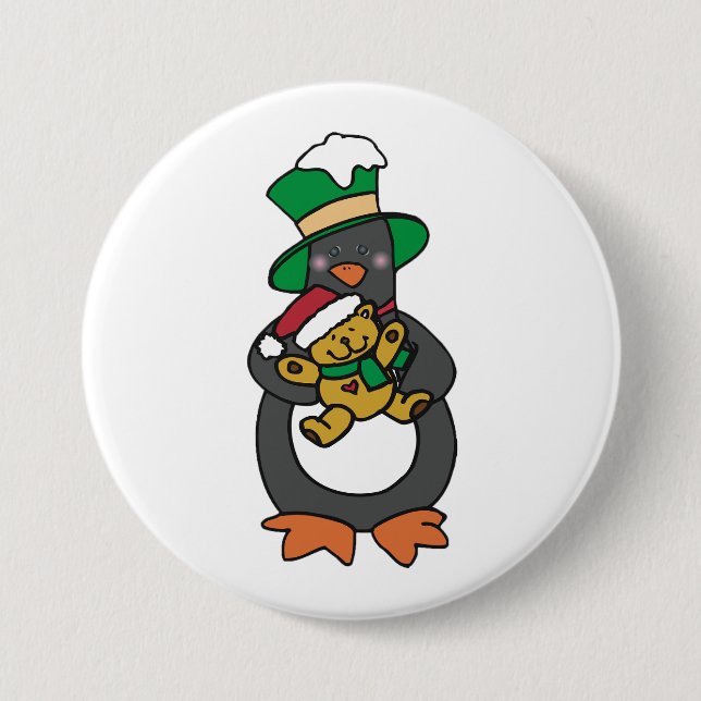 Irish Penguin Holding Christmas Teddy Bear Knapp (Framsida)