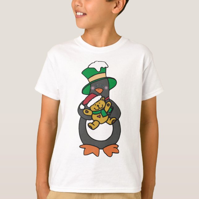 Irish Penguin Holding Christmas Teddy Bear T Shirt (Framsida)