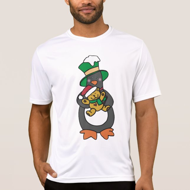 Irish Penguin Holding Christmas Teddy Bear T Shirt (Framsida)