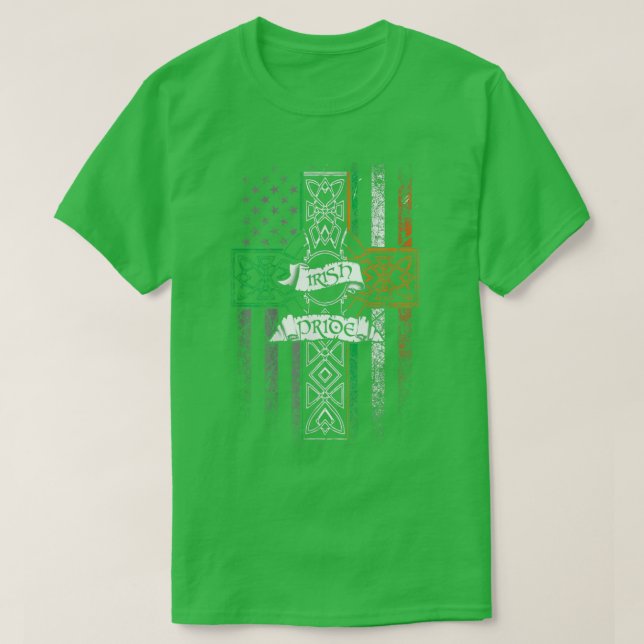 Irish Pride American Flagga Celtic Kor St Patricks T Shirt (Design framsida)