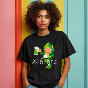 Irish Pub Leprechaun Drinking Toast Slainte Tee Shirt