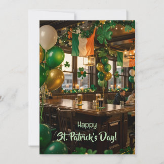 Irish pub ready for St. Patrick's Day party, green Julkort